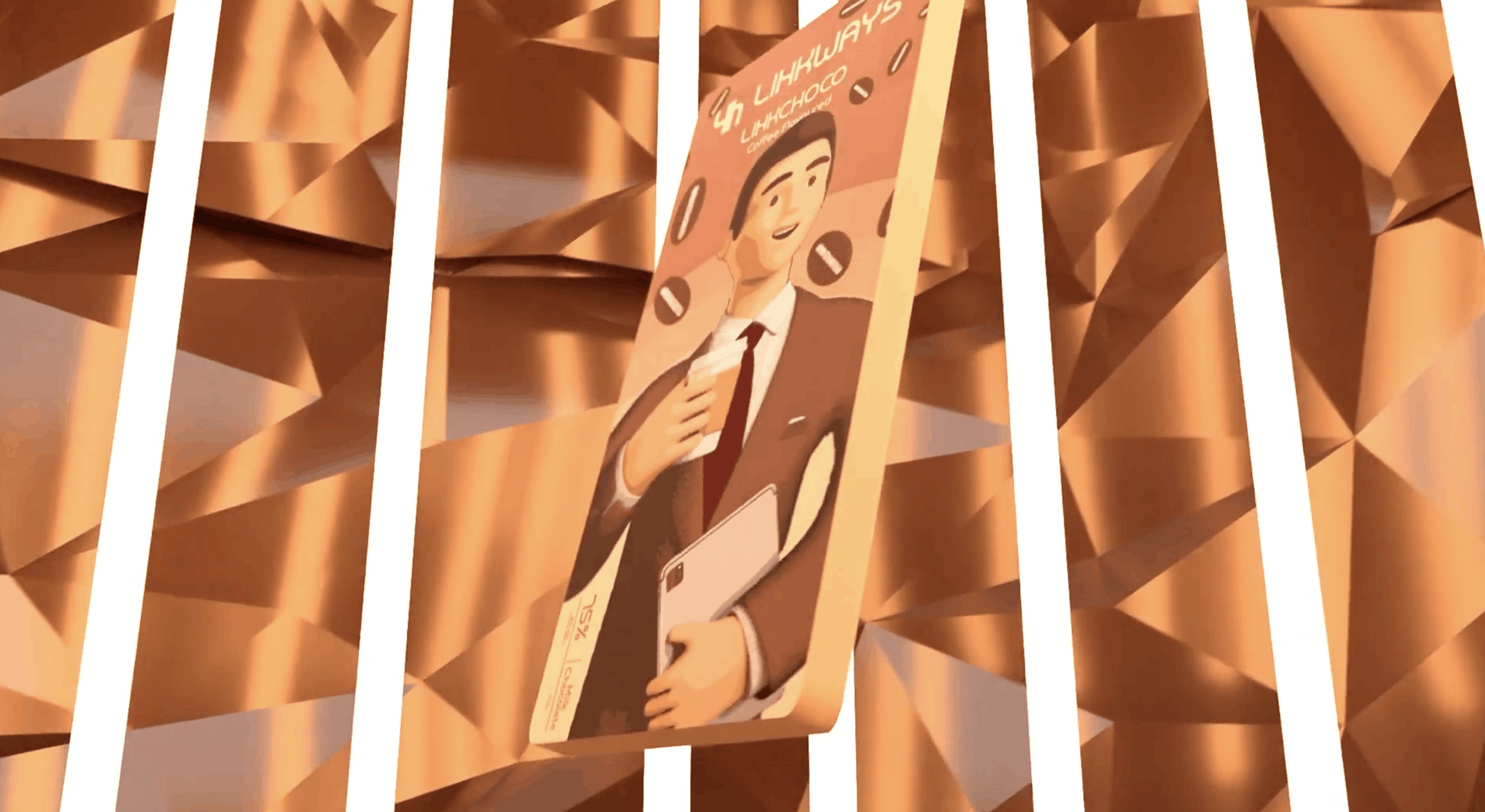 Linkways chocolate animation still in warm orange tones