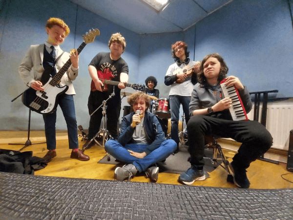 Band practice room group photo