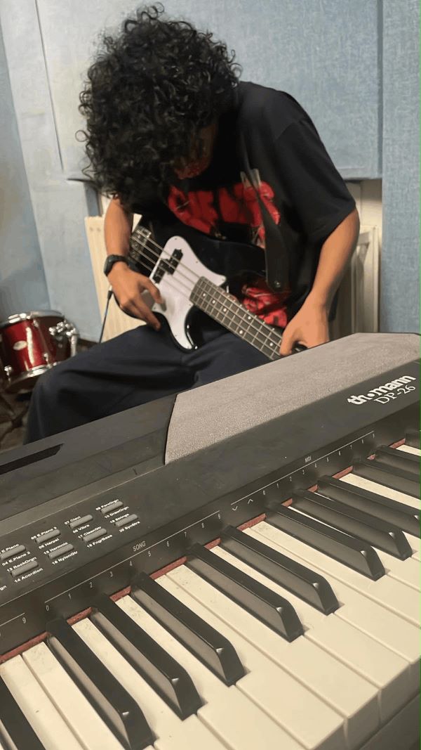 Bass guitar and keyboard practice photo