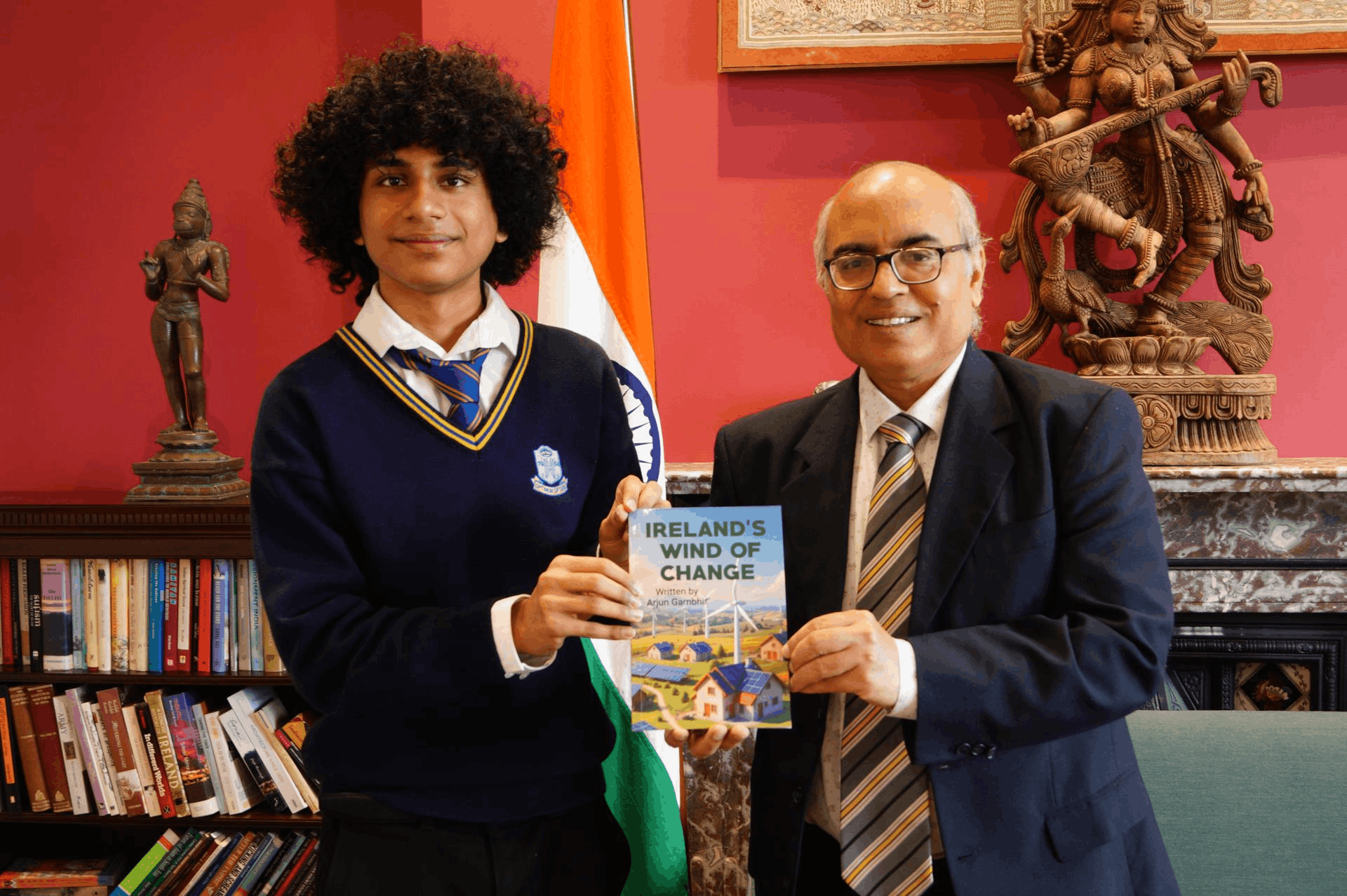 Arjun presenting Ireland's Wind of Change to the Ambassador of India to Ireland