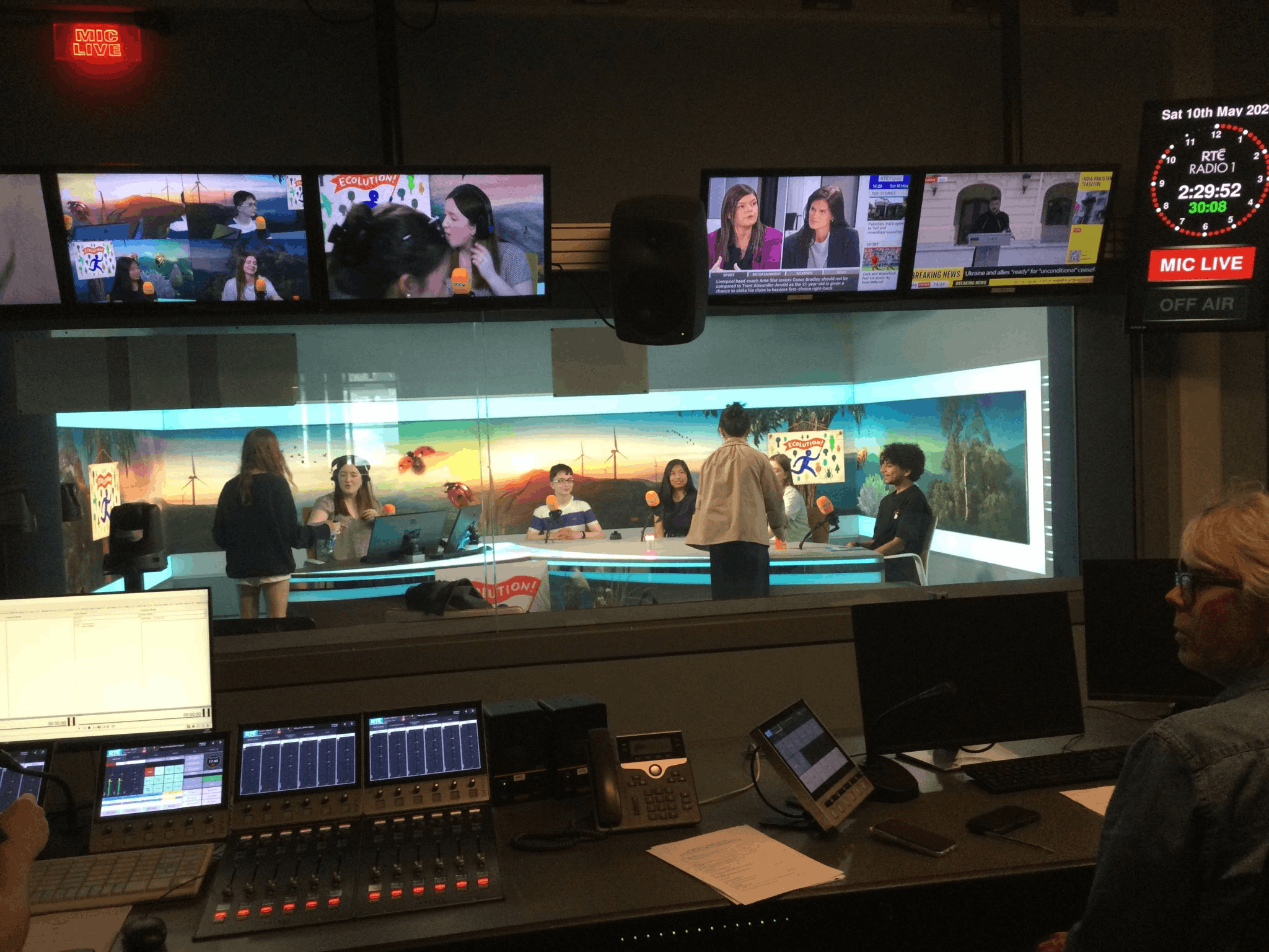 RTÉjr Ecolution studio recording viewed from the control room