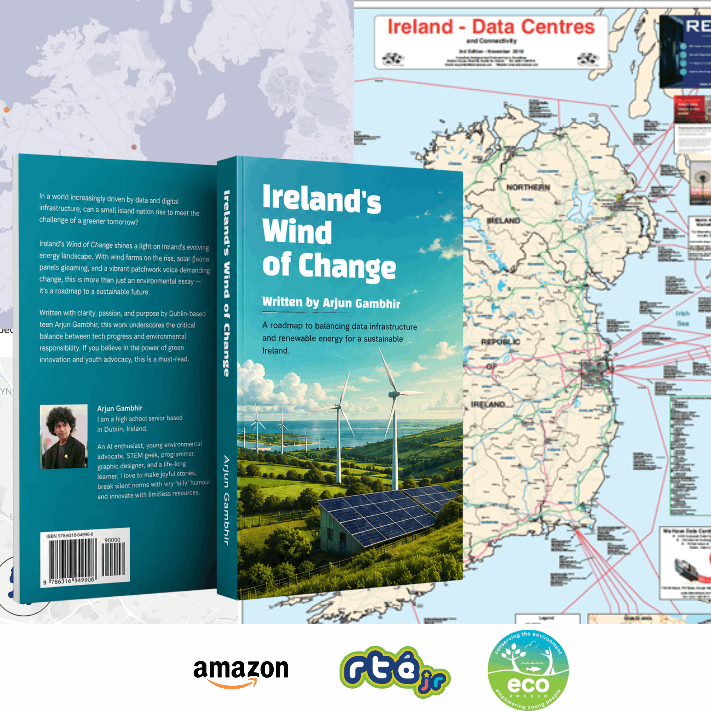 Ireland's Wind of Change book cover with Ireland data centre map and recognition logos