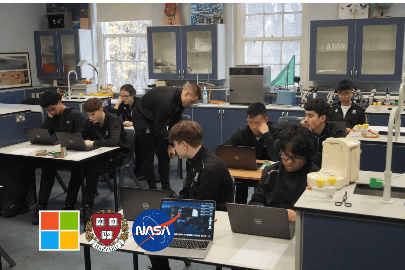 Students taking part in the neurocognitive research study in a classroom lab