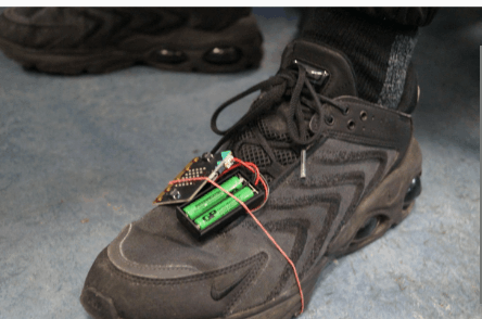 BBC micro:bit attached to a shoe for foot tapping measurement