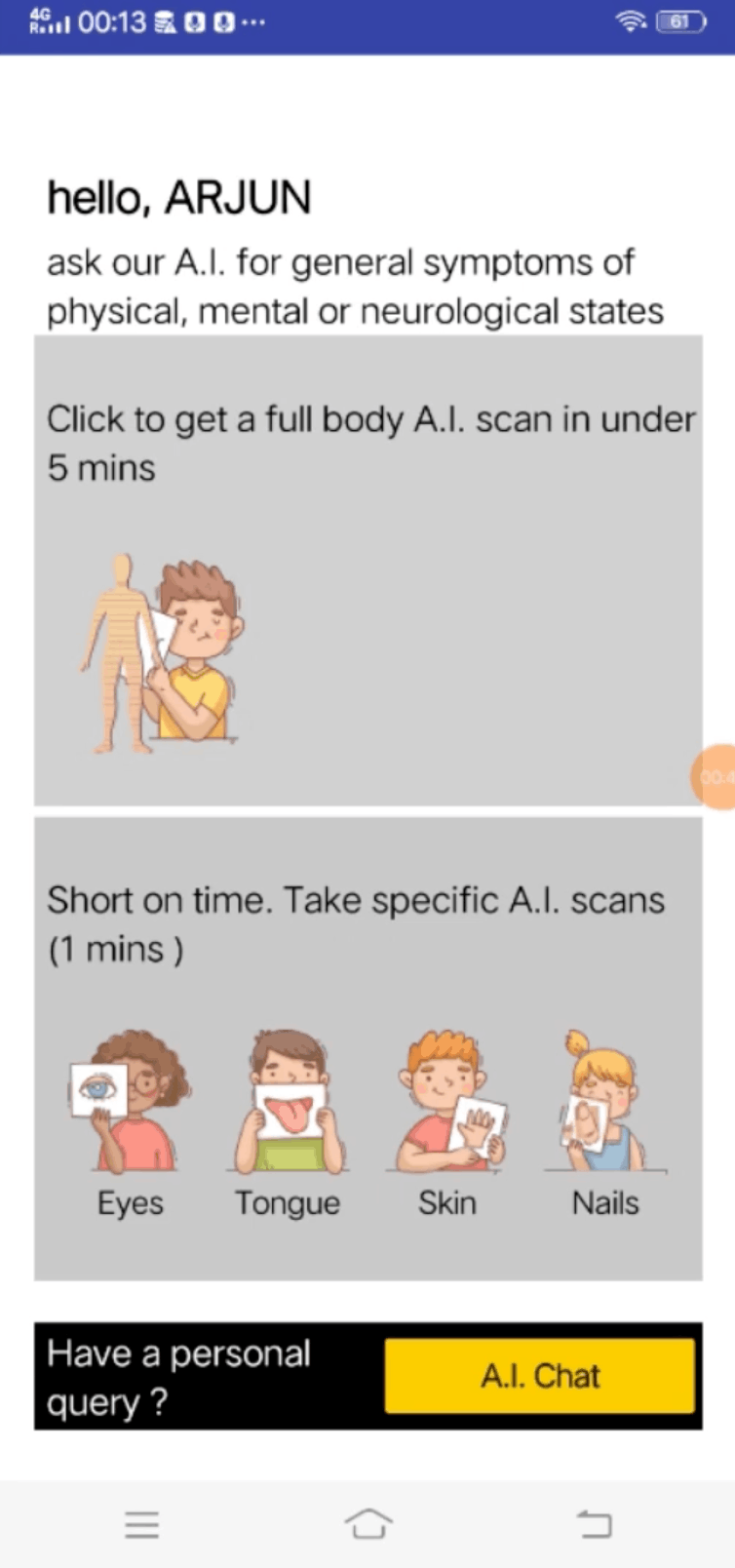 Pocket Doc home screen offering full-body and targeted scans