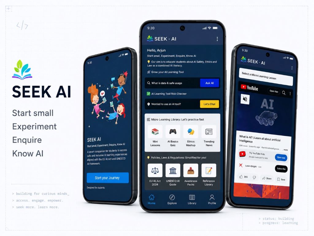 SEEK AI mobile application screens for student AI literacy