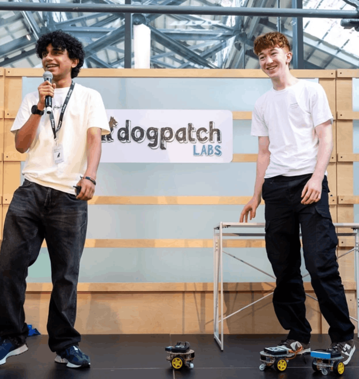 Arjun and Shane presenting their robots together at PATCH Demo Day